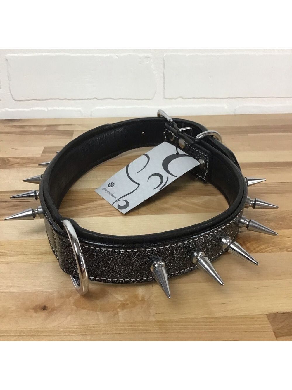 Mad Cow genuine leather Punk Rock dog collar handmade black dark silver studs